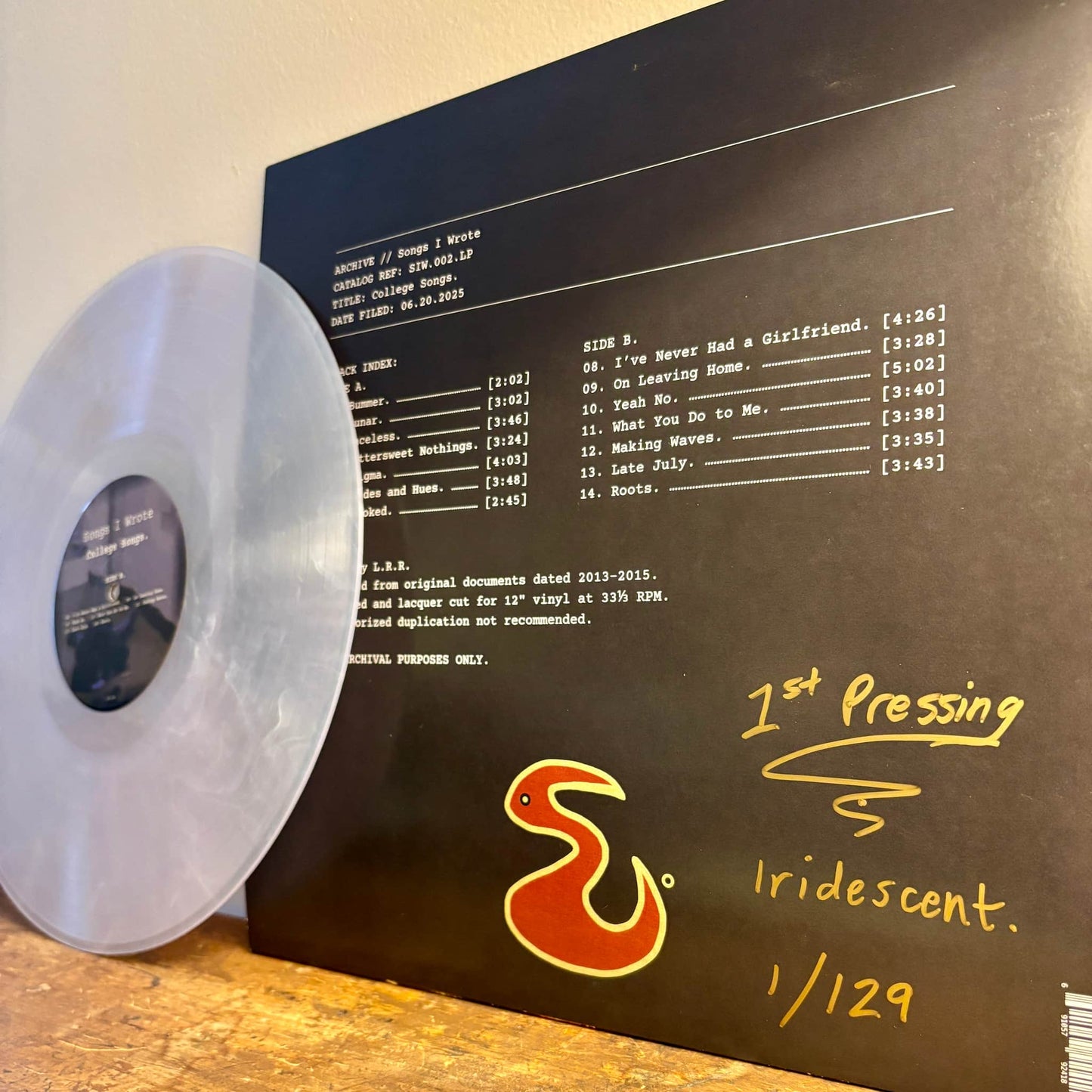 Signed Collector's Vinyl LP: "College Songs." (First Pressing)